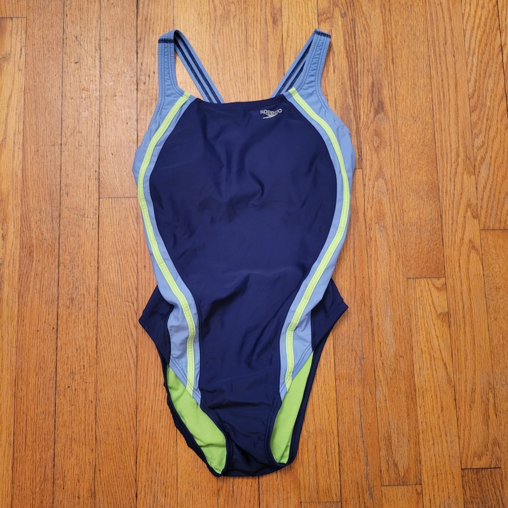 Speedo 10 Swimsuit Blue Green PowerFLEX Eco Hydrobra One Piece Summer Beach Pool